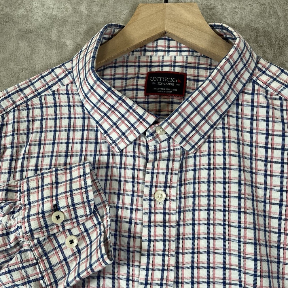 Untuckit Shirt Hewitson Men's Sz‎ XXL Pink Blue Plaid Pastel Cotton/Lyocell